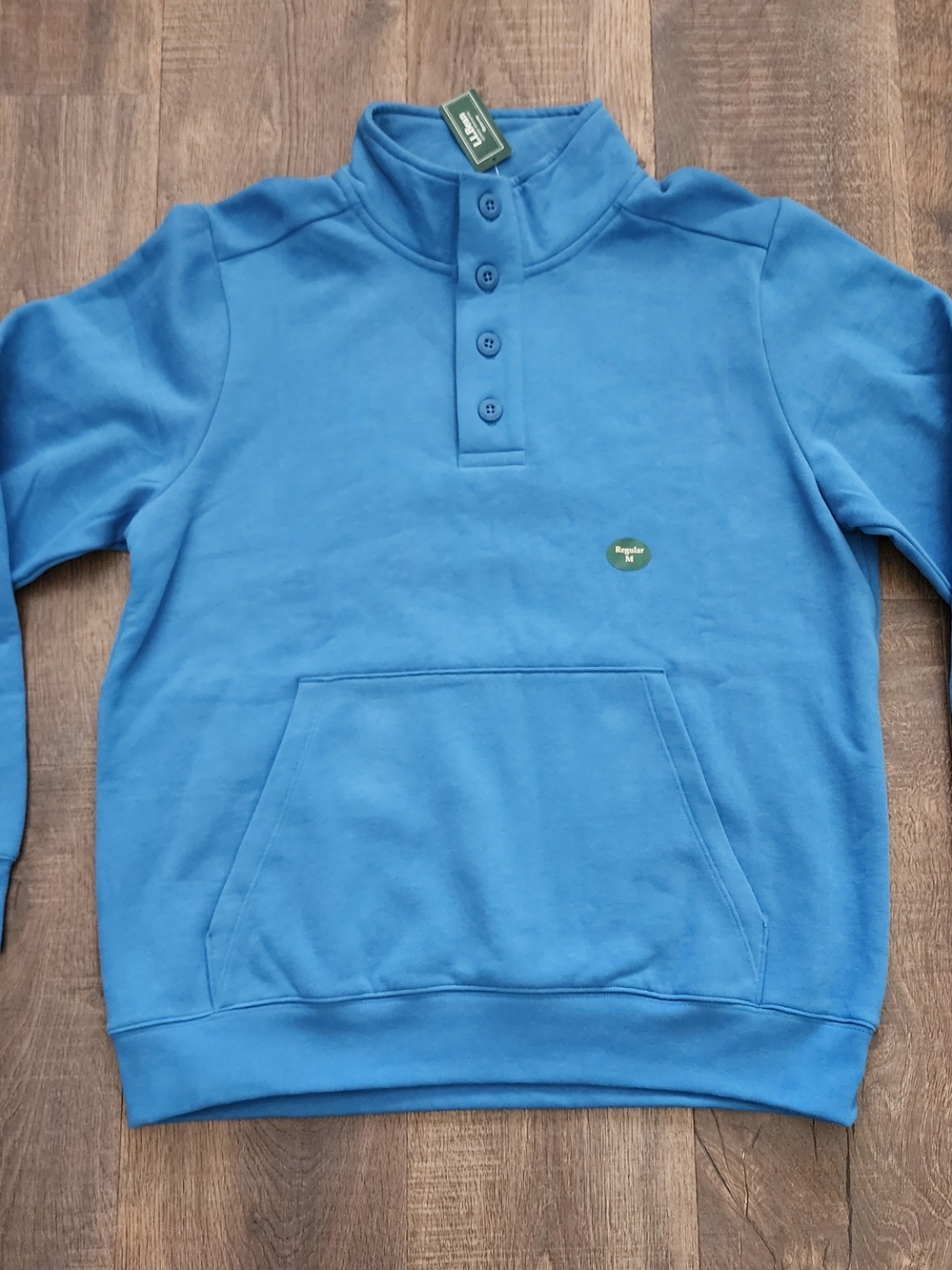 L.L. Bean Men's Blue Button-Neck Pullover Hoodie